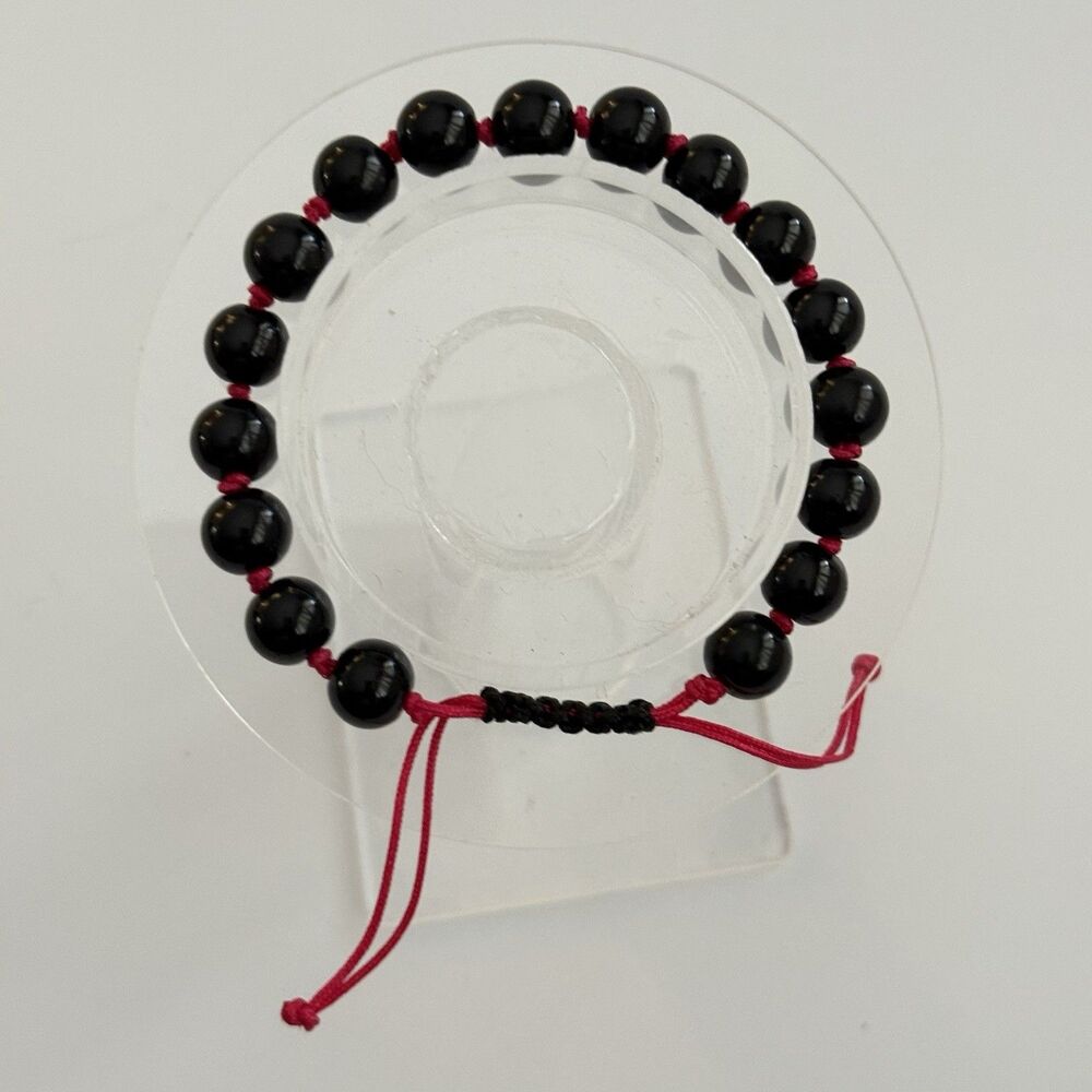 Black Beaded Bracelet Pink Adjustable Handmade Boho - Picture 6 of 9
